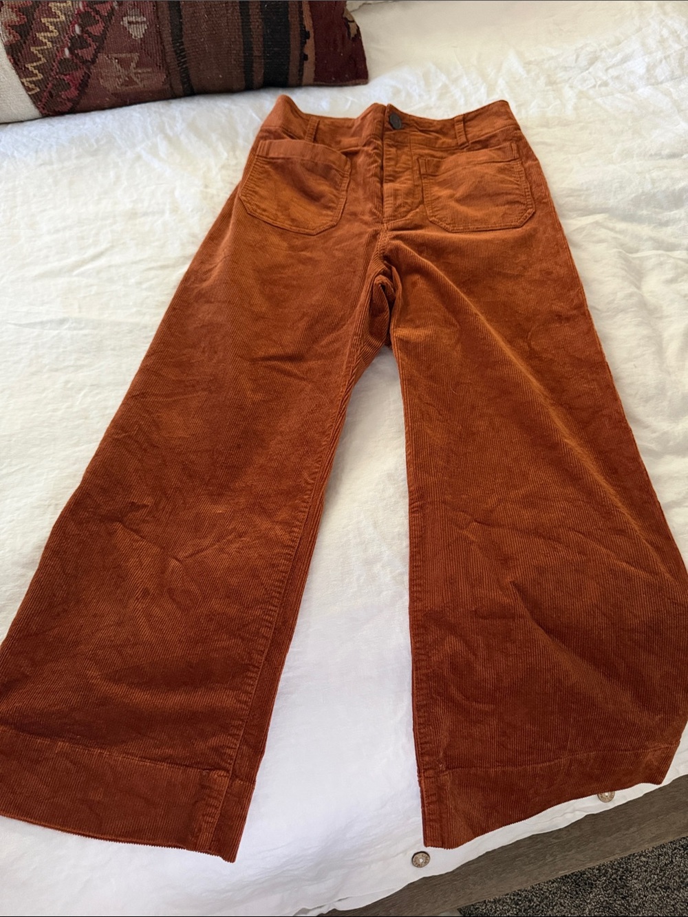 Maeve Wide-Leg Corduroy Pants - Rust Orange